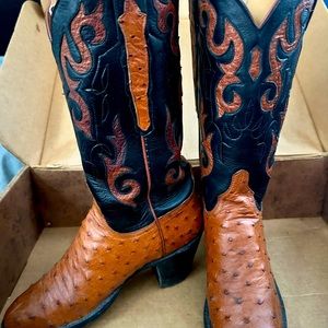 Lucchese Handmade Exotic Ostrich & Cowhide Leather Boots.